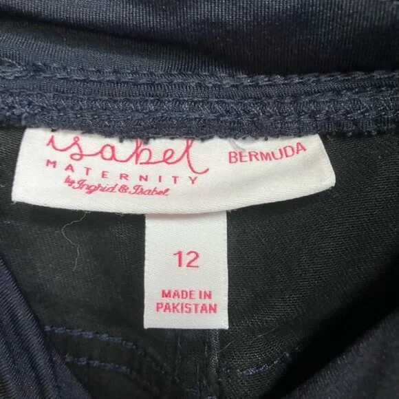 Isabel Maternity Women's 12 Black Crossover Panel Bermuda Jean Shorts Over Belly - Picture 9 of 14